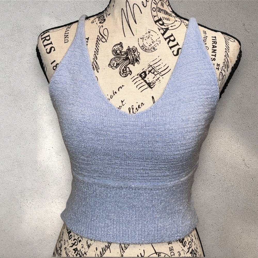 Altar'd State Y2K Blue Knit Tank Top Women's MED Cropped Stretch Feminine Hippie